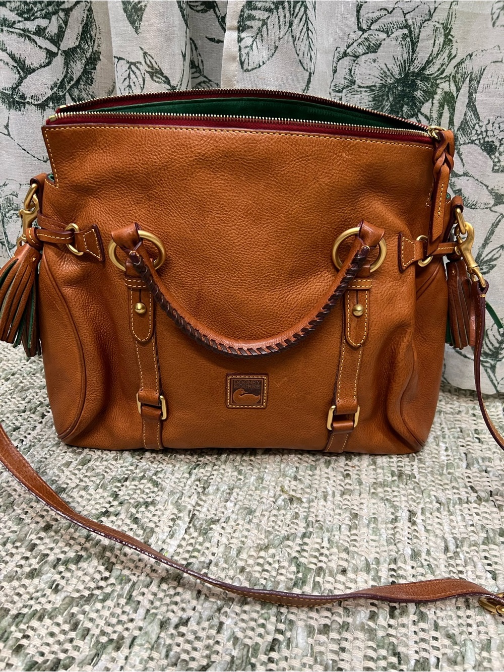 Dooney & Bourke Tan Leather Satchel with Tassels - Picture 2 of 6